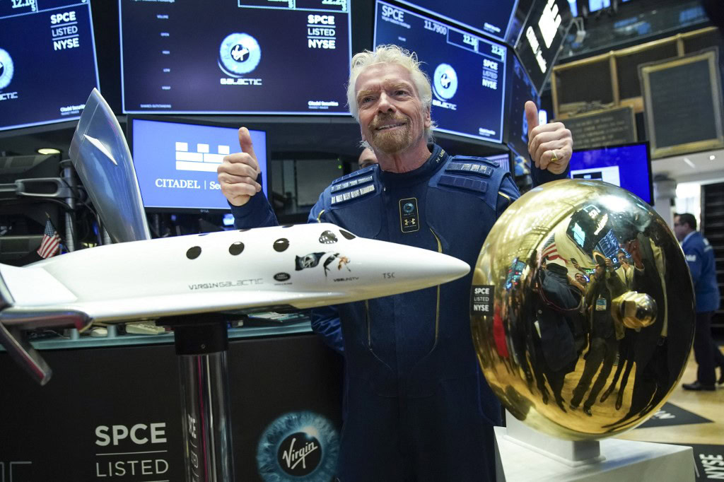 sir richard branson rings opening bell as virgin galactic holdings joins nyse